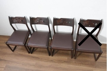 中古　超美品　元祖軽井沢彫　大坂屋家具店　繊細な桜の彫りが見事なKチェア3脚　セット定価約75万円　(R-082595)