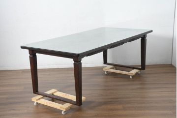 中古　超美品　元祖軽井沢彫　大坂屋家具店　随所に施された桜の彫りに目を奪われる大型ダイニングテーブル(軽井沢彫り、食卓、作業台、4人掛け、6人掛け、4人用、6人用)(定価約120万円)(R-082596)
