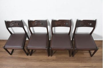 中古　超美品　元祖軽井沢彫　大坂屋家具店　繊細な桜の彫りが見事なKチェア4脚セット(軽井沢彫り、ダイニングチェア、椅子、イス、透かし彫り、バラ売り可能)(定価4脚で約100万円)(R-082597)