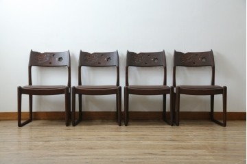 中古　超美品　元祖軽井沢彫　大坂屋家具店　繊細な桜の彫りが見事なKチェア4脚セット　定価(4脚合計)約100万円　(R-082597)