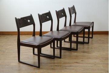 中古　超美品　元祖軽井沢彫　大坂屋家具店　繊細な桜の彫りが見事なKチェア4脚セット　定価(4脚合計)約100万円　(R-082597)