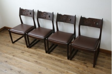 中古　超美品　元祖軽井沢彫　大坂屋家具店　繊細な桜の彫りが見事なKチェア4脚セット　定価(4脚合計)約100万円　(R-082597)