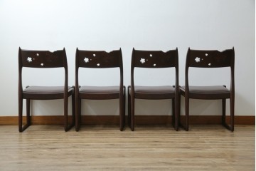 中古　超美品　元祖軽井沢彫　大坂屋家具店　繊細な桜の彫りが見事なKチェア4脚セット　定価(4脚合計)約100万円　(R-082597)