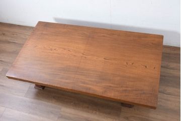 中古　美品　極厚天板　栓材　一枚板　側面玉杢材　美しい杢目が魅力の座卓(ローテーブル、センターテーブル、リビングテーブル)(R-082600)