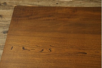 中古　美品　極厚天板　栓材　一枚板　側面玉杢材　深みのある杢目と艶やかな質感が美しいテーブルトップ　(R-082601)