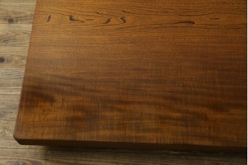 中古　美品　極厚天板　栓材　一枚板　側面玉杢材　深みのある杢目と艶やかな質感が美しいテーブルトップ　(R-082601)