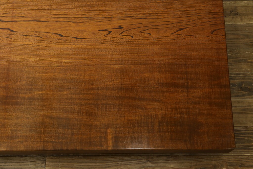 中古　美品　極厚天板　栓材　一枚板　側面玉杢材　深みのある杢目と艶やかな質感が美しいテーブルトップ　(R-082601)