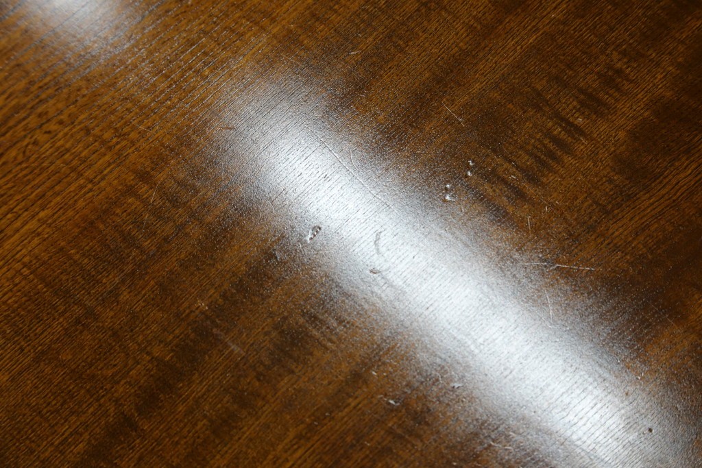 中古　美品　極厚天板　栓材　一枚板　側面玉杢材　深みのある杢目と艶やかな質感が美しいテーブルトップ　(R-082601)