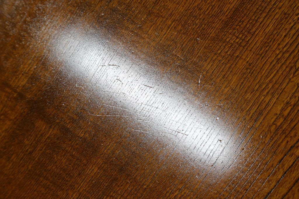 中古　美品　極厚天板　栓材　一枚板　側面玉杢材　深みのある杢目と艶やかな質感が美しいテーブルトップ　(R-082601)