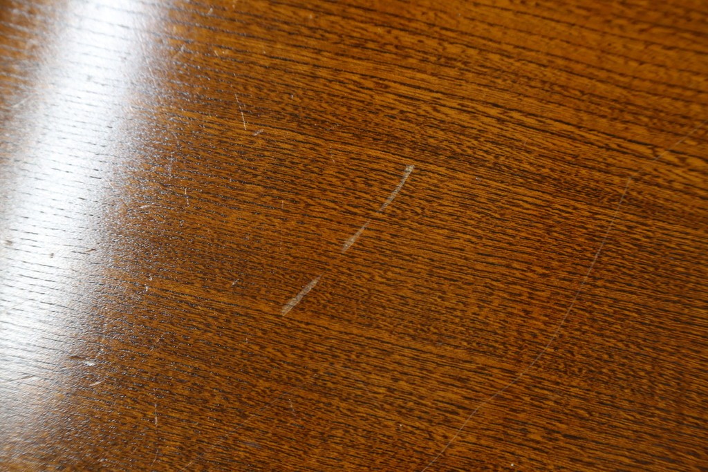 中古　美品　極厚天板　栓材　一枚板　側面玉杢材　深みのある杢目と艶やかな質感が美しいテーブルトップ　(R-082601)