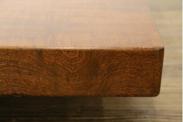 中古　美品　極厚天板　栓材　一枚板　側面玉杢材　深みのある杢目と艶やかな質感が美しいテーブルトップ　(R-082601)