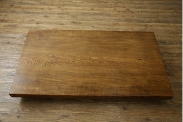 中古　美品　極厚天板　栓材　一枚板　側面玉杢材　深みのある杢目と艶やかな質感が美しいテーブルトップ　(R-082601)