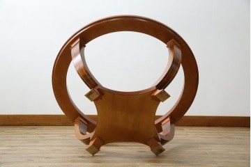 中古　イタリア　空間を格調高く演出する象嵌入りガラストップラウンドテーブル　(R-082609)