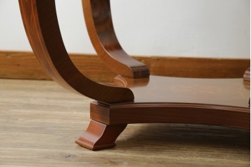 中古　イタリア　空間を格調高く演出する象嵌入りガラストップラウンドテーブル　(R-082609)