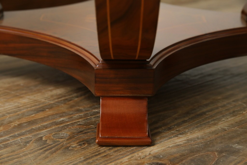 中古　イタリア　空間を格調高く演出する象嵌入りガラストップラウンドテーブル　(R-082609)