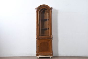 中古　イタリア　クラシカル美が宿るマーケットリー(象嵌細工)入りコーナーキャビネット(収納棚、戸棚、飾り棚)(R-082611)