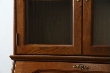 中古　美品!!　北海道旭川 近藤工芸　Solid Furniture OAK (ソリッドファニチャー オーク)　オーク材　クラシカルで上品な佇まいのビューローブックケース(ライティングビューロー、簿記机、本箱、本棚、飾り棚、収納棚、戸棚、ワークデスク、在宅用、在宅ワーク用)(R-082612)