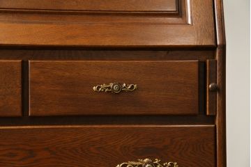中古　美品!!　北海道旭川 近藤工芸　Solid Furniture OAK (ソリッドファニチャー オーク)　オーク材　クラシカルで上品な佇まいのビューローブックケース(ライティングビューロー、簿記机、本箱、本棚、飾り棚、収納棚、戸棚、ワークデスク、在宅用、在宅ワーク用)(R-082612)