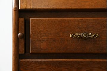 中古　美品!!　北海道旭川 近藤工芸　Solid Furniture OAK (ソリッドファニチャー オーク)　オーク材　クラシカルで上品な佇まいのビューローブックケース(ライティングビューロー、簿記机、本箱、本棚、飾り棚、収納棚、戸棚、ワークデスク、在宅用、在宅ワーク用)(R-082612)