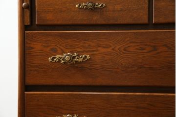 中古　美品!!　北海道旭川 近藤工芸　Solid Furniture OAK (ソリッドファニチャー オーク)　オーク材　クラシカルで上品な佇まいのビューローブックケース(ライティングビューロー、簿記机、本箱、本棚、飾り棚、収納棚、戸棚、ワークデスク、在宅用、在宅ワーク用)(R-082612)