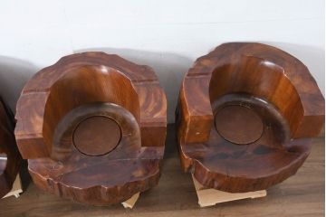 和製ビンテージ　民芸家具　尾久杉の無垢材を贅沢に用いた重厚感あふれる回転式チェア4脚セット(ダイニングチェア、イス、椅子、ヴィンテージ、バラ売り可能)(定価4脚で約165万円)(R-082617)