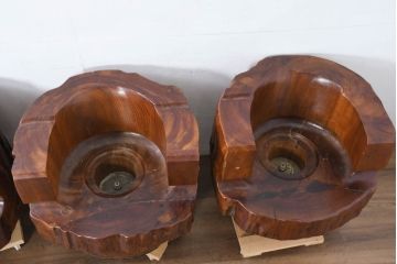 和製ビンテージ　民芸家具　尾久杉の無垢材を贅沢に用いた重厚感あふれる回転式チェア4脚セット(ダイニングチェア、イス、椅子、ヴィンテージ、バラ売り可能)(定価4脚で約165万円)(R-082617)