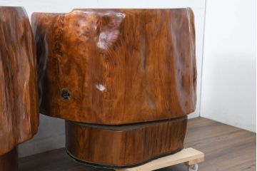 和製ビンテージ　民芸家具　尾久杉の無垢材を贅沢に用いた重厚感あふれる回転式チェア4脚セット(ダイニングチェア、イス、椅子、ヴィンテージ、バラ売り可能)(定価4脚で約165万円)(R-082617)
