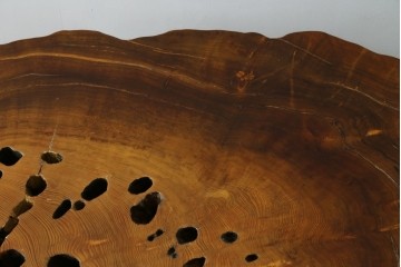 中古　民芸家具　極厚一枚板!無垢屋久杉を輪切りにした大振りの座卓　定価約120万円　(R-082618)