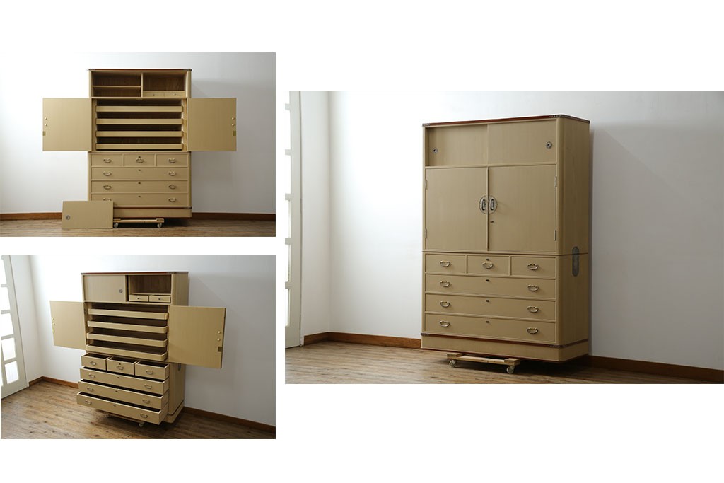 中古　美品　衣装盆付き　桑材のアクセントが美しい気品漂う桐箪笥　定価約170万円　(R-082619)