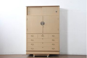 中古　美品　衣装盆付き　桑材のアクセントが美しい気品漂う桐箪笥(桐たんす、衣装箪笥、収納箪笥、着物箪笥、引き出し、和タンス、チェスト、バラ売り可能)(定価約170万円)(R-082619)
