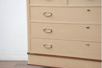 中古　美品　衣装盆付き　桑材のアクセントが美しい気品漂う桐箪笥(桐たんす、衣装箪笥、収納箪笥、着物箪笥、引き出し、和タンス、チェスト、バラ売り可能)(定価約170万円)(R-082619)