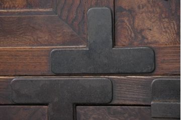 和製アンティーク　三方欅(ケヤキ)材　素晴らしい杢目の二段重ね帳場箪笥(重ね箪笥、収納棚、戸棚、時代箪笥、和タンス、収納箪笥、バラ売り可能)(R-082622)