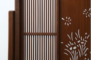 和製ビンテージ　花梨(カリン)材　透かし彫り　彫刻入り　竹梅・花鳥図　緻密な彫刻が施された美しい衝立て　(R-082631)