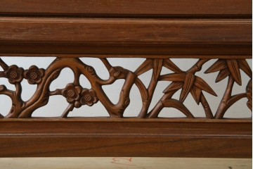 和製ビンテージ　花梨(カリン)材　透かし彫り　彫刻入り　竹梅・花鳥図　緻密な彫刻が施された美しい衝立て　(R-082631)