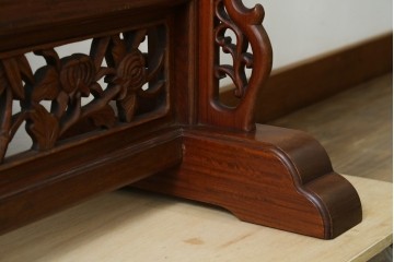 和製ビンテージ　花梨(カリン)材　透かし彫り　彫刻入り　竹梅・花鳥図　緻密な彫刻が施された美しい衝立て　(R-082631)