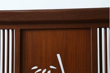 和製ビンテージ　花梨(カリン)材　透かし彫り　彫刻入り　竹梅・花鳥図　緻密な彫刻が施された美しい衝立て　(R-082631)