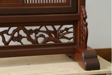 和製ビンテージ　花梨(カリン)材　透かし彫り　彫刻入り　竹梅・花鳥図　緻密な彫刻が施された美しい衝立て　(R-082631)