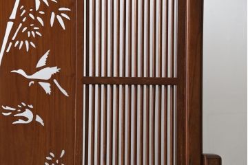和製ビンテージ　花梨(カリン)材　透かし彫り　彫刻入り　竹梅・花鳥図　緻密な彫刻が施された美しい衝立て(衝い立て、パーテーション、仕切り、ヴィンテージ)(R-082631)