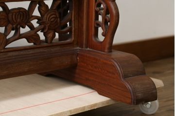 和製ビンテージ　花梨(カリン)材　透かし彫り　彫刻入り　竹梅・花鳥図　緻密な彫刻が施された美しい衝立て(衝い立て、パーテーション、仕切り、ヴィンテージ)(R-082631)