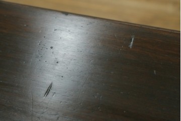 フランスアンティーク　1890年頃　ウォールナット材　彫刻入り　2杯の引き出しを備えたコンソールテーブル　(R-082633)