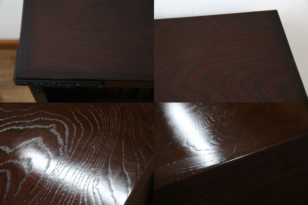 中古　寿楽　欅(ケヤキ)材　隠し付き　存在感のある金具付きの民芸箪笥　(R-082635)