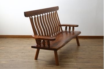 中古　美品　宮崎県　アトリエミヤタ (miyata)　欅(ケヤキ)材　クス材　木の風合いを楽しめるあぐらベンチ(長椅子、長イス、板座チェア)(定価約43万円)(R-082637)