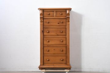中古　美品　アメリカ輸入家具　パイン材　縦型　カントリースタイルの空間づくりにおすすめのトールチェスト(サイドチェスト、引き出し)(R-082646)