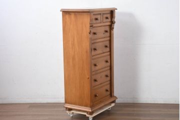 中古　美品　アメリカ輸入家具　パイン材　縦型　カントリースタイルの空間づくりにおすすめのトールチェスト(サイドチェスト、引き出し)(R-082646)