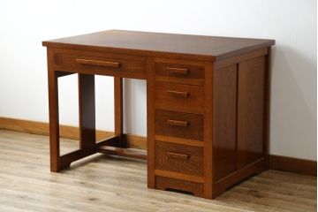 中古　超美品　Oak Village(オークヴィレッジ、オークビレッジ)　杢目の美しさが際立つ片袖机(片袖デスク、ワークデスク、在宅用、在宅ワーク用) (R-082648)
