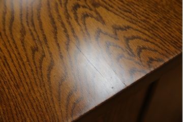 中古　超美品　Oak Village(オークヴィレッジ、オークビレッジ)　杢目の美しさが際立つ片袖机(片袖デスク、ワークデスク、在宅用、在宅ワーク用) (R-082648)