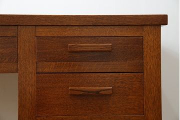 中古　超美品　Oak Village(オークヴィレッジ、オークビレッジ)　杢目の美しさが際立つ片袖机(片袖デスク、ワークデスク、在宅用、在宅ワーク用) (R-082648)