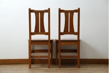 和製ビンテージ　高級品　Oak Village(オークウィレッシ)製　総楢(ナラ)材　上質な作りのダイニングチェア2脚セット(Dチェア、板座チェア、アームレスチェア、椅子、イス、ヴィンテージ、バラ売り可能)(R-082652)