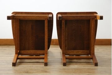 和製ビンテージ　高級品　Oak Village(オークウィレッシ)製　総楢(ナラ)材　上質な作りのダイニングチェア2脚セット(Dチェア、板座チェア、アームレスチェア、椅子、イス、ヴィンテージ、バラ売り可能)(R-082652)