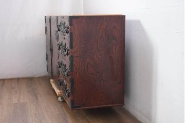 中古　美品!!　岩谷堂箪笥　「菊幸」　欅(ケヤキ)材　漆塗り　天板・脚(台輪)付きリメイク　落ち着いた和の雰囲気漂う収納箪笥(テレビ台、テレビボード、引き出し、和タンス、衣装箪笥、着物箪笥)(R-082654)